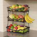 Giwil 3 Tier Countertop Fruit Basket for Kitchen, Vegetable Storage Bread Fruit Bowl Stand with 2 Banana Hooks, Wall Mounted Metal Wire Basket Organizer for Potato Onion, Black