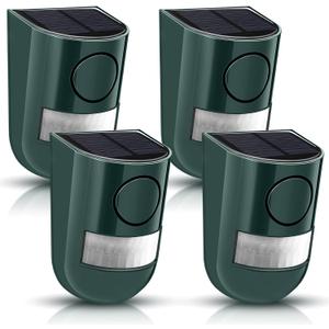Qualirey Solar Sound and Light Alarm Motion Sensor 129db Outdoor Security Siren Waterproof Activated Detector Driveway Alarm 6 LEDs Flash Warning Deterrent Strobe System for Home, Farm(Green,4 Pack)