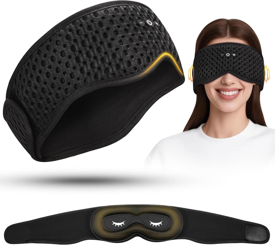 Bluetooth Sleep Mask HF016 Sleep Headphones with Detachable & Washable 3D Contoured Eye Mask, Integrated Adjustable Hook-and-Loop Eye Masks for Sleep, Perfect for Men/Women/Teens Sleep Gifts (Black)
