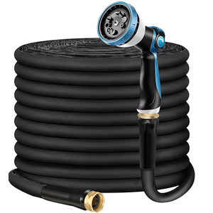 Non-Expanding Garden Hose 75ft Flexible, Burst-Resistant, with 10-Function Spray Nozzle, Lightweight & Durable for Outdoor Use (Black)