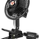 12 Volt Oscillating Fan, 6" Portable Car Fan With Car Cigarette Lighter, 360° Cooling Ventilation, Car DC Clip Fan, 12v Fan for Truck,RV,Car (Cord Length 5FT)