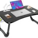 Zapuno Laptop Lap Desk, Foldable Laptop Table Tray with 4 USB Ports Storage Drawer and Cup Holder, Lap Bed Desk Notebook Stand Laptray Portable Standing Table for Bed Couch Floor (Black)