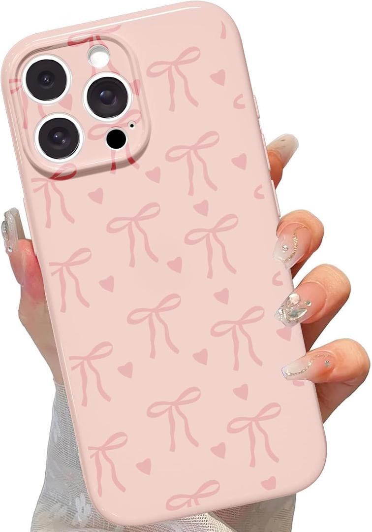 Cute Bow Phone Case for iPhone 11 Pro Max 6.5", Aesthetic Pink Heart Ribbon Bowknot Pattern Print Design Women Girly Case Gloss Camera Protective Cover Soft Slim Silicone Shockproof TPU Funda