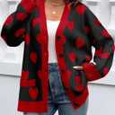 Saodimallsu Womens Oversized Heart Cardigan Color Block V Neck Button Long Sleeve Chunky Valentines Sweaters, Size L