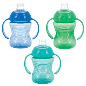Nuby 3 Pack Two Handle No Spill Toddler Sippy Cups - Toddler Cups Spill Proof with Easy and Firm Grip - Aqua, Blue, Green