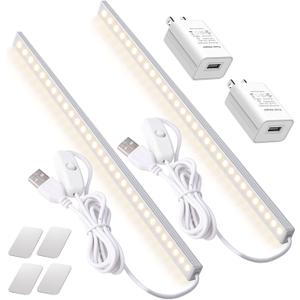 2Pack LED Under Cabinet Light LED Light Bar with USB Powered Under Cabinet Lights for Closet Light Bar Under Counter Lighting Work Tables Student Dormitory (Include AC Plug) (2 Pack-2 AC Plug)