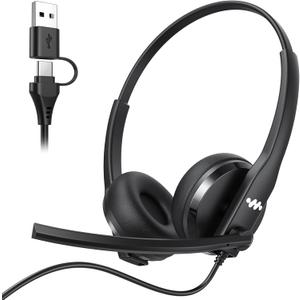 USB Headset with Microphone for PCWired Computer Laptop Headset with Noise Cancelling Microphone, Work Headphones with Mic for Home Office Teams Zoom (USB-A&C)-Dark Gray