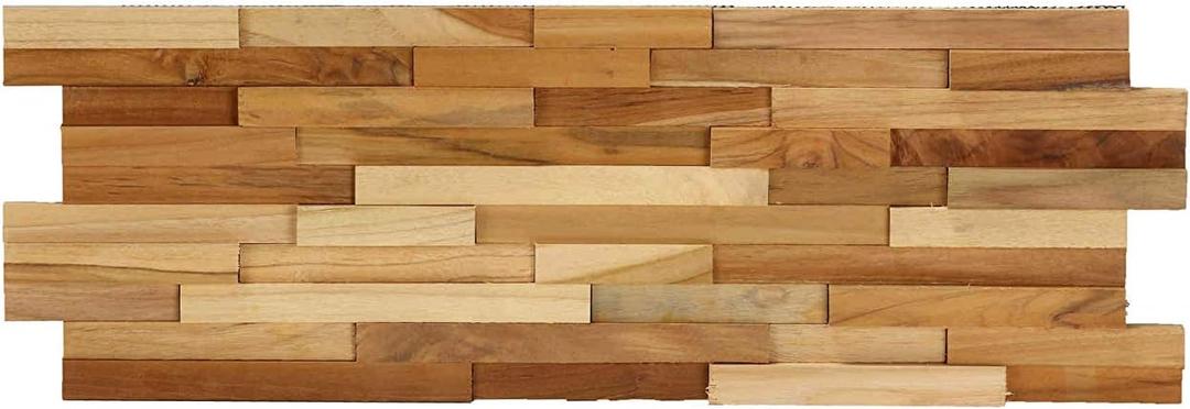 Bare Decor EZ-Wall 3D Mosaic Tile in Solid Teak Wood, Set of 10 Natural Finish Tiles  19,5"x7,5"