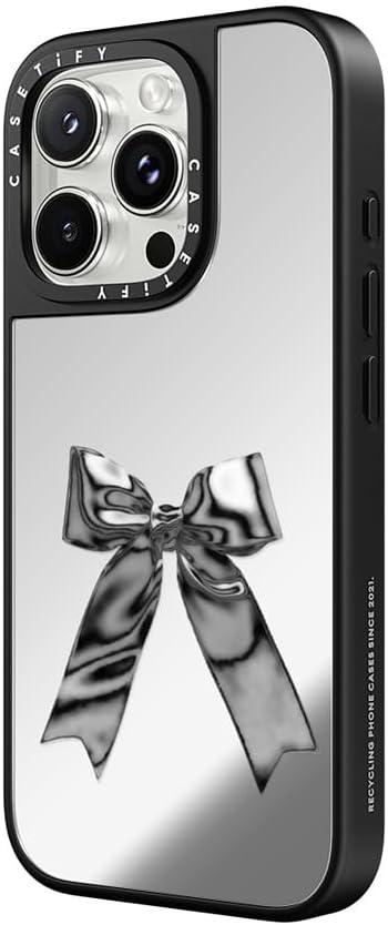 CASETiFY Mirror Case for iPhone 16 Pro Max [Reflective / 4.9 ft. 1X Military Grade Drop Protection/Compatible with Magsafe] - Metallic Ribbon - Silver on Black