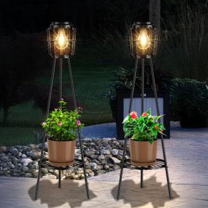 MXwcy 2 Pack Solar Lights Outdoor with LED Edison Bulbs, Vintage Style Solar Floor Lamp with Plant Stands, Weatherproof Garden Lights for Pathway, Patio, Yard, Porch Decor 810 Hours Lighting