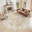 Madane Washable Round Rug 9ft for Living Room,Soft Neutral Rug Beige/Brown