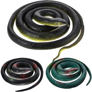 3 Pieces Rubber Snakes Realistic Large Lifelike Fake Toys Plastic Garden Snake to Keep Birds Away Scare Squirrels Halloween Prank Props Scare Toy(Classic Style)