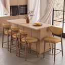 VASAGLE Wooden Bar Stools Set of 4, Upholstered Counter Height Barstools with Solid Wood Legs, Ergonomic Backrest, Mid Century Modern, for Kitchen Island, Synthetic Leather, Caramel Brown