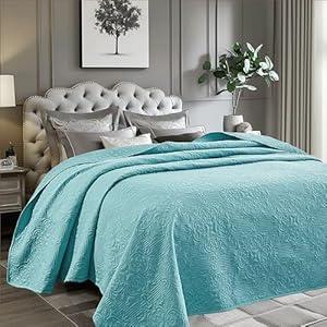 Sophia & William Bed Quilt Bedspread Coverlet - Reversible, Lightweight - Queen Size, Teal