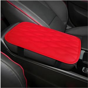 Car Center Console Cover, PU Leather Waterproof Vehicle Armrest Seat Box Cover Cushion Pad, Non Slip Soft Automotive Middle Console Protector, Universal for SUV RV Truck (Red)