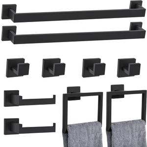 10-Piece Matte Black Bathroom Hardware Set,Towel Bar Set for Bathroom Include 23.6 inch Towel Bar,Towel Ring,Toilet Paper Holder Towel Hooks,Stainless Steel Wall Mounted