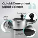 5.3Qt Stainless Steel Salad Spinner with Stop Button, BPA-Free Vegetable Lettuce Spinner, Transparent Lid & Drainage Hole, Non-Slip Base, Dishwasher Safe Fruit Washer