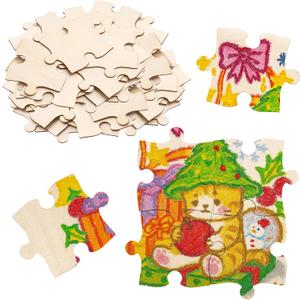 Seenelling 100 Pcs 4x5 Inch Large Blank Wooden Puzzle Pieces for Crafts DIY Make Your Own Puzzle to Draw on Unfinished Large Jigsaw Valentine's Day DIY Arts and Crafts Projects and Gift