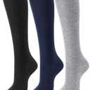 3 Pairs Girls Knee High School Uniform Socks Casual Dress Socks Long Seamless Combed Cotton