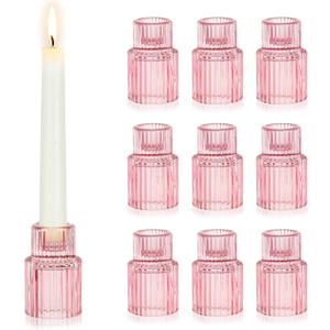 Hewory Glass Pink Candle Holder: 10PCS Valentines Taper Candle Holders for Table Centerpiece, Tapered Candlestick Holders for Valentines Day Decorations Gifts Anniversary Wedding Holiday Home Decor