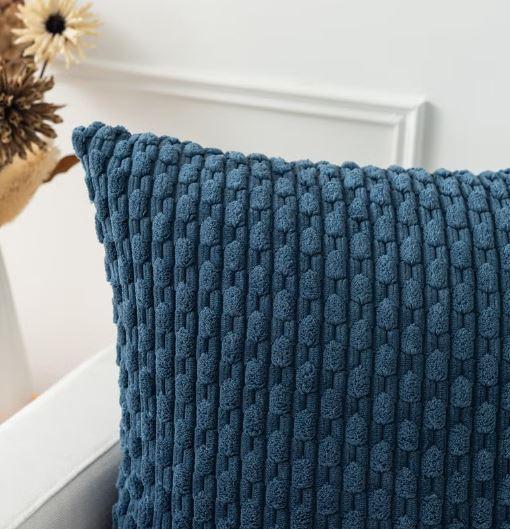 Kevin Textile Pack of 2 Corduroy Decorative Throw Pillow Covers 12x20 Inch Soft Boho Striped Pillow Covers Modern Farmhouse Home Decor for Autumn Sofa Living Room Couch Bed Blue