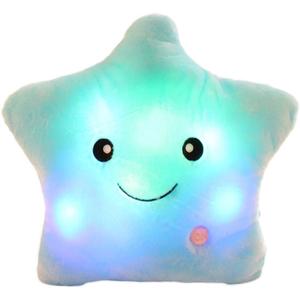 LED Twinkle Star Shaped Plush Pillow, Creative Night Light Glowing Cushions Plush Stuffed Toys Gifts for Kids, Decoration (Blue), 1 Count