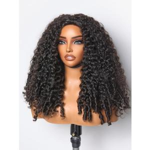 ASHINE Half Wig Human Hair Burmese Curly 180% Density Wear and Go Glueless Wig for Women Flip Over Natural Black 22 Inch with Clips and Drawstring