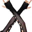 Lolita Mesh Lace Fingerless Gloves Women Gothic Bowtie Arm Sleeves Y2K Tulle Long Gloves Bridal Prom Wrist Cuff (One Size, Shoulder Black)