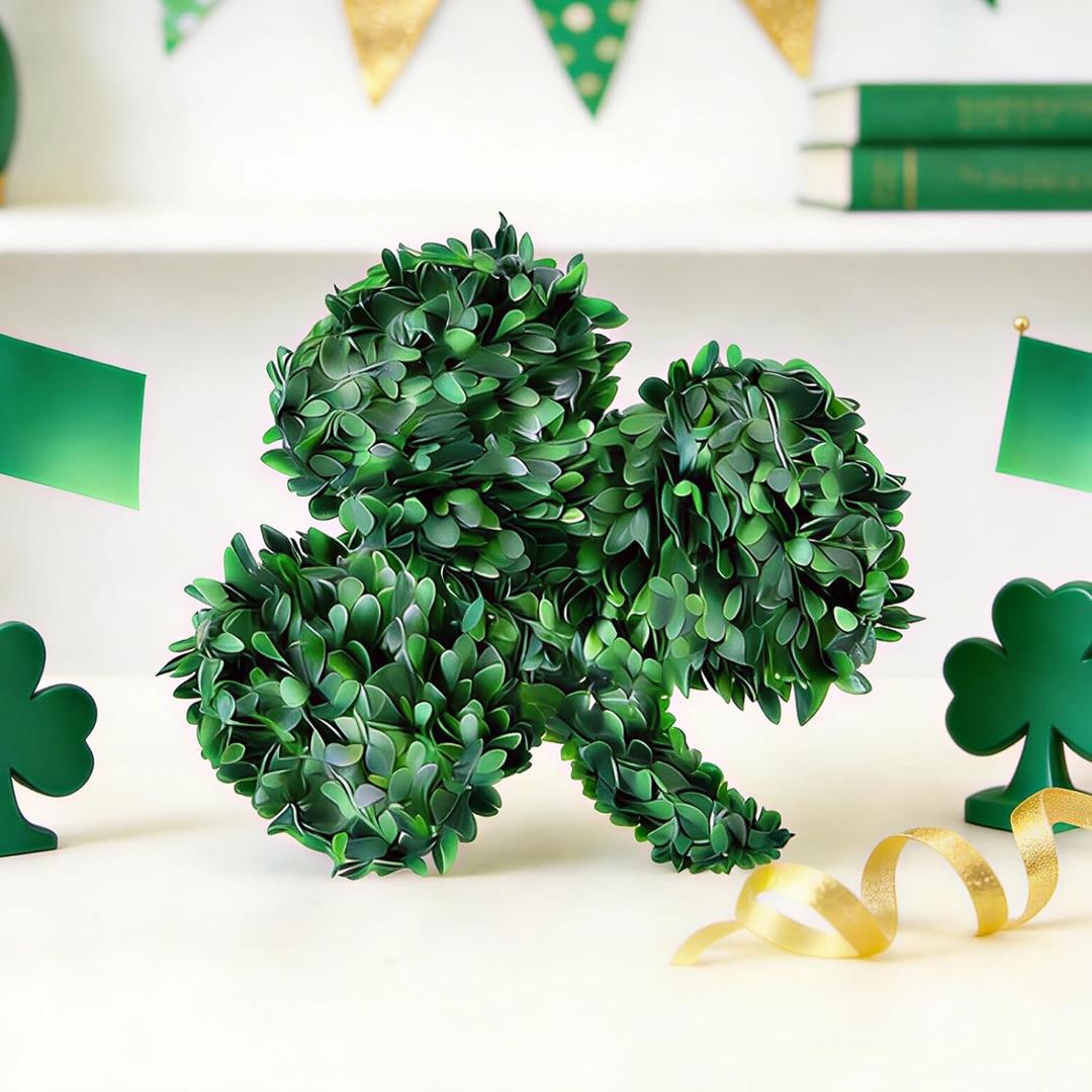 7.9'' St. Patrick's Day Table Decoration Artificial Leaf Clover Shamrocks Wooden Signs Irish Decor Lucky Green Clover for Irish Holidays Party Home Office Window Decor