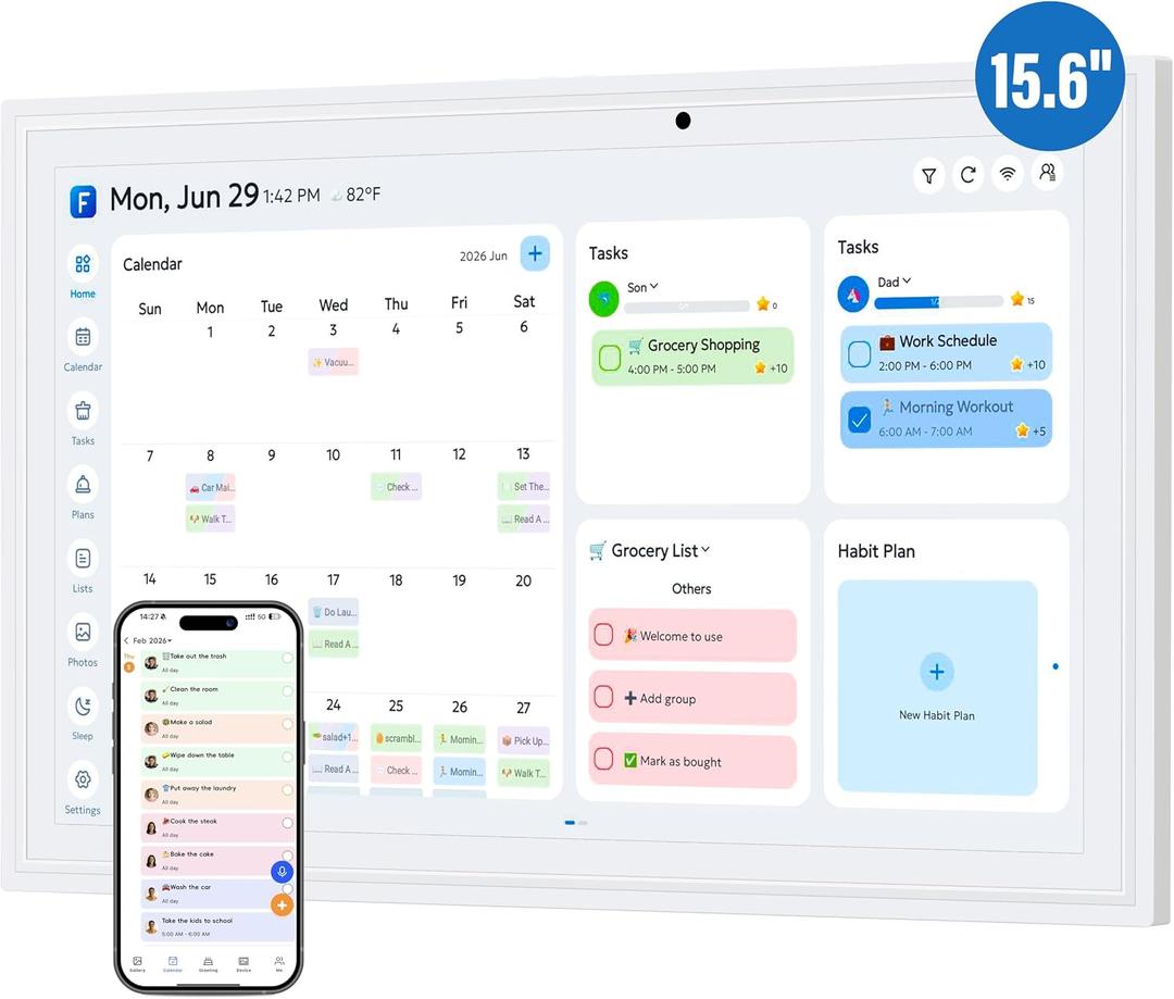 15.6 Inch Smart Electronic Digital Calendar, Wall Touch Screen& Chore Chart Electronic Family Calendar & Smart Chore Chart, Digital Wall Calendar for Family Planner Task Organizer (White)