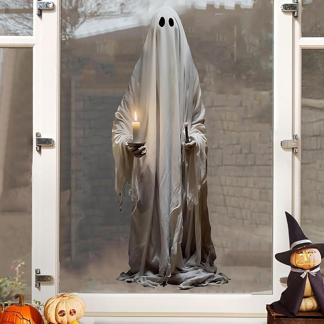 Halloween Window Clings for Glass 2 Sheets Ghost Window Decals Spooky Window Stickers Reusable Windows Cling for Halloween Fall Party Supplies Home School Office Glass Decorations (Style18)