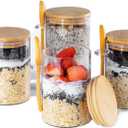 Overnight Oats Containers with Lids,16oz Overnight Oats Jars 4 Pack, Oatmeal Cups, Meal Prep Containers, Glass Meal Prep Containers with Lids, China Pudding Jars
