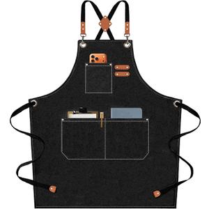 AFUN Chef Aprons for Men Women with Oversized Pockets, 16-Ounce Cotton Canvas Cross Back Heavy Duty Work Apron (Black)