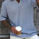 SOLY HUX Men's Summer Collared V Neck Textured Golf Shirts Boho Casual Short Sleeve Shirt Tops (L)