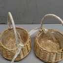 Lyellfe 2 Pack Flower Girl Basket, Handmade Wicker Rattan Basket with Handle Silk Ribbon, Decorative Eggs Candy Basket for Gifts, Wedding, Camping, Home Decor
