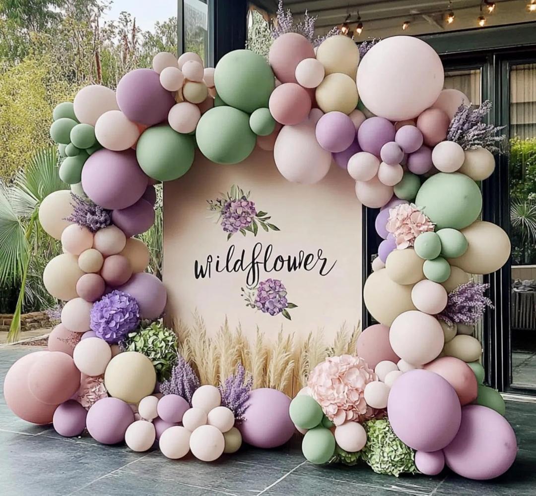 Dusty Green Purple Balloon Garland Double Stuffed Pastel Green Lavender Pink White Sand Balloon Arch Kit Light Lilac Cream Balloons for Baby Shower Birthday Wildflower Fairy Spring Wedding Party Decor