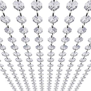 33ft K9 Glass Crystal Garland Strands - Hanging Chandelier Gem Bead Chain - 14mm Clear Octagon Prism Diamond String Decorations for Wedding Party Manzanita Centerpiece Christmas Tree