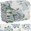 Sage Green Hydrangea Cloth Napkins Set of 12,Blue and White Vintage Floral Dinner Napkins Natural Linen Cotton -Reusable, Premium Hotel Quality Party Napkin Towels for Everyday Use, Weddings