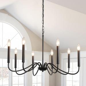 Generies Black Farmhouse Chandelier 8 Lights,Modern Industrial Iron Pendant Lighting, Classic Rustic Candle Ceiling Light Fixture for Bedroom Living Dining Room Kitchen Island