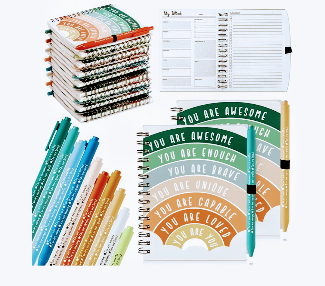 Thenshop 60 Pcs Bulk Mental Health Awareness Gifts: 30 Mental Health Wellness Journals & 30 Self Care Pens for Women Coworker Office Volunteer Docotor Nurse Graduation Appreciation Gifts (Rainbow)