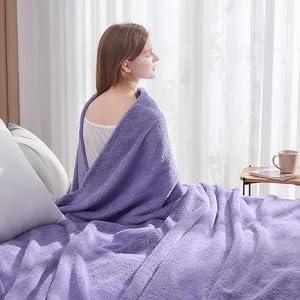 NEWCOSPLAY Knitted Lavender Blanket Super Soft Plush Throw for Couch Fuzzy Fluffy Microfiber Lightweight Blanket for Bed Sofa All Season Use (Lavender, Throw(50"x60"))