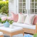 Hofdeco Premium Coastal Patio Indoor Outdoor Throw Pillow Cover Only, 20"x20" Water Repellent for Backyard, Couch, Blush Pink Print Stripe Floral