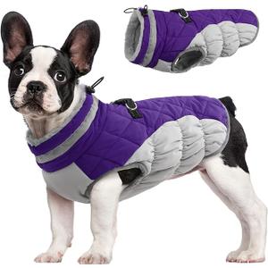 FUAMEY Dog Coat for Medium Dogs,Waterproof Dog Winter Jacket with Harness Built in Puppy Cold Weather Coats Reflective Pet Vest with Zipper Warm Fleece Dogs Snowsuit Windproof Purple XXL