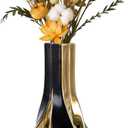 10.6" Black and Gold Ceramic Vase, Modern Geometric Flower Vase for Dining Table Centerpiece, Elegant Decorative Vase for Pampas Grass, Living Room, Bedroom, Office, Tabletop Decoration