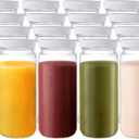 16 Pack Glass Juicing Bottles, 16oz Reusable Glass Drinking Bottle Jar Clear Glass Water Bottle with Plastic Airtight Lids for Juice, Smoothies, Tea, Milk, Kombucha, Beverages