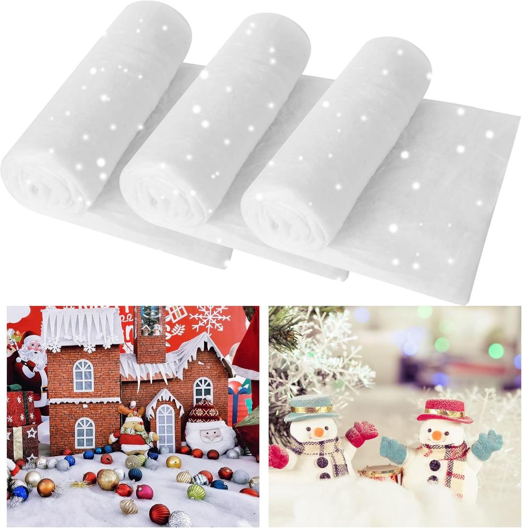 3 Pack Snow Blanket Roll- Fake Snow Blankets (8ftx3ft in Each) for Christmas Decorations, Artificial Snow Carpet Thick Soft and Fake Snow Cover for Xmas Winter Decor.