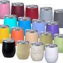 18 Pack Stainless Steel Wine Tumbler with lid, 12oz Insulated Powder Coated Wine Tumbler Stemless Double Wall Vacuum Wine Glass Coffee Tumbler Bulk Laser Engrave, DIY Gift, 18 Colors
