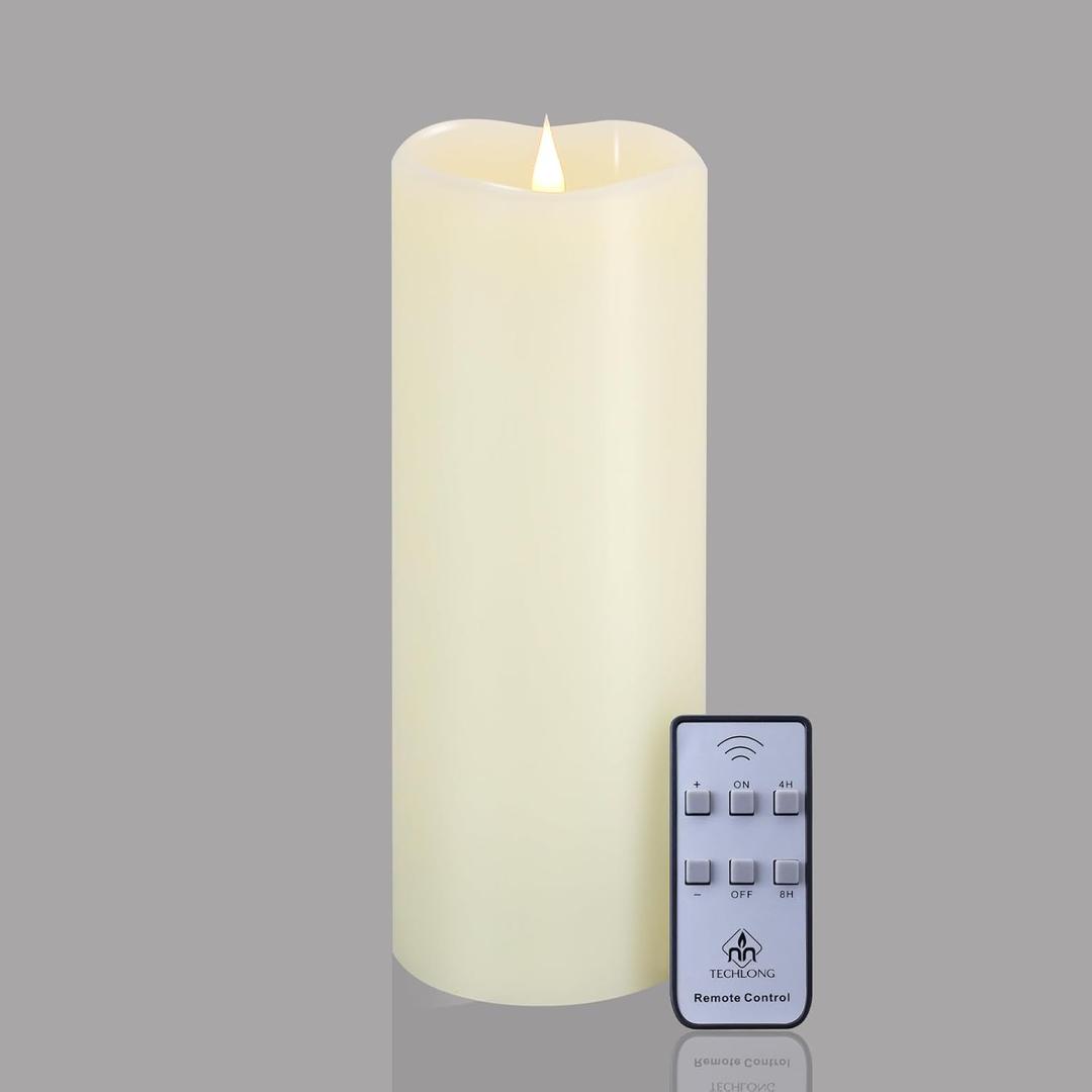 10" x 4" Large Flameless Candles with Remote Timer, Flickering 3D Moving Flame, Last 1000+ Hours, Real Wax Tall LED Pillar Candles Battery Operated for Indoor Home Decor, Ivory