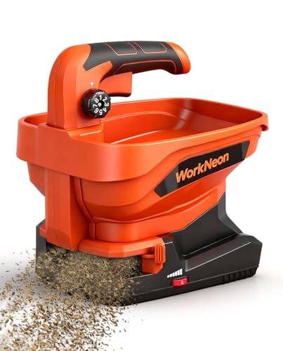 WorkNeon Battery Powered Seed Spreader, Handheld Power Spreader for Lawns, Rechargeable 7.2V Grass Spreader with 8-Level Settings and 3.3L Large Capacity for Snow, Rock Salt, Lawn, Garden