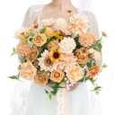 Ling's Moment Sunflower Bridal Bouquet, Orange Wedding Bouquets for Bride, 15 Inch Silk Free Form Bridal Bouquets Artificial Wedding Flower Bouquet
